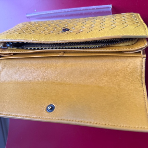 Bottega Veneta Yellow Intrecciato Woven Leather Long Wallet Hand Painted Upcycle - Picture 6 of 16